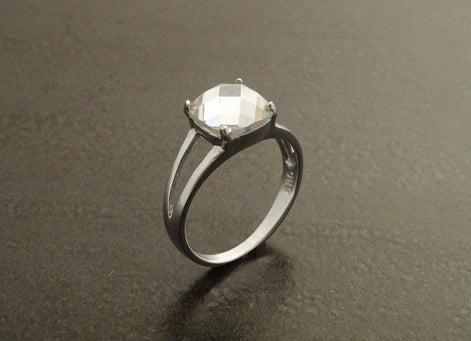 Side View Square Solitaire Ring Sterling Silver Modern Jewelry