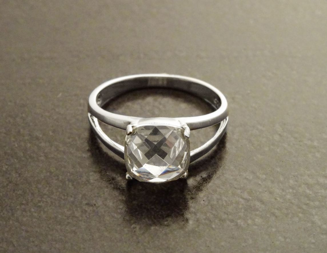 Front View Square Solitaire Ring Sterling Silver Modern Jewelry