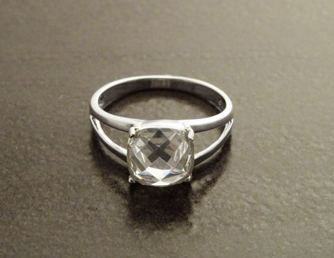 Front View Square Solitaire Ring Sterling Silver Modern Jewelry
