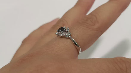 925 Sterling Silver Halo Ring, Black White CZ Stones, Modern Solitaire Small Jewelry