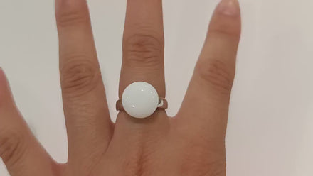 925 White Agate Ring Sterling Silver, Genuine 10mm White Agate Stone, Design Jewelry, Round White Stone, UNISEX Vintage Style Ring