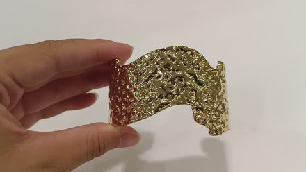 Hammered Gold Cuff Bracelet • 18K Gold Filled • Statement Look Textured Bangle • Contemporary Sculpted Jewelry