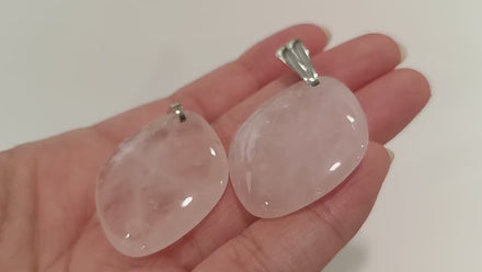 Genuine Oval Quartz PENDANT, Sterling Silver and Natural Rose Quartz Pendant, Veined Pink Stone, Gemstone Birthstone, Stunning Quartz.