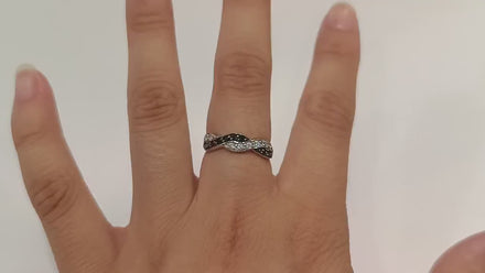 Black and White Diamond Twist Ring by KRAMIKE • Crossing Two Colors Ring • Sterling Silver • Gift For Her • Perfect Anniversary Gift • KR068