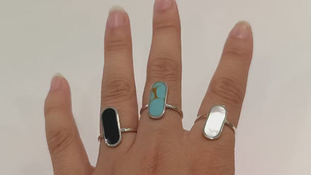 Turquoise Ring, Sterling Silver, Oval Blue Turquoise Stone, Flat Stone Ring, Minimalist Everyday Style Jewelry, Modern Gift