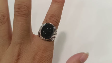 925 Hipster Tribal Ring Sterling Silver, Baroque Vintage Ring, Oval Stone Ring, Engraved Medieval Ring, Unisex Gothic Pirate jewelry