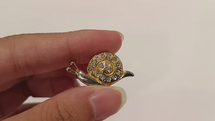 Gold Snail Pin • Gilding Fine Gold & Crystal Brooch • Accessory for Jacket, Bags or Lapel • Symbol of Patience, Protection, and Knowledge