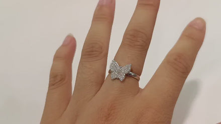 Butterfly Ring, Sterling Silver, Clear White Stones (CZ), Designer Butterflies Jewelry, Fashion Ring, Gift for Her, Bright Ring