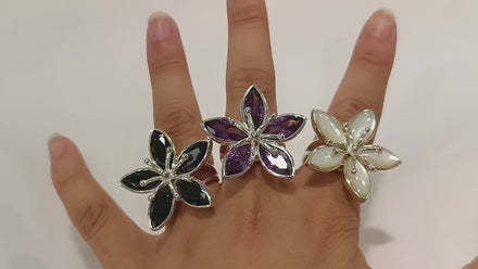 Orchid Flower Ring, Sterling Silver, Purple Flower Blossom Jewelry, Pink Amethyst Stone, Rose de France Color, Bold Modern Floral Design