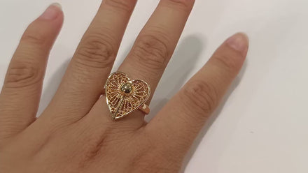 Handmade 18K Gold Plated Heart Ring • Elegant Filigree Lace