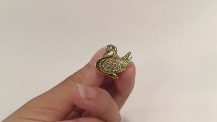 Swan Pin • Gold Crystal Brooch • Bird Lover Gift
