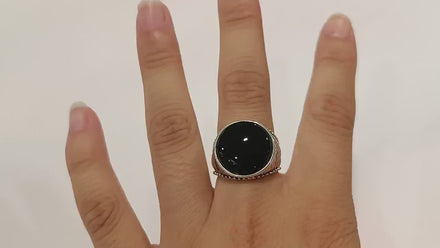 Braided Sterling Silver 925 Onyx Ring, Ethnic Tribal style Jewelry