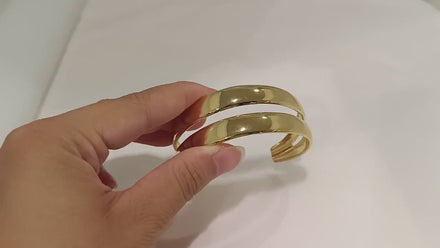 Double Row Gold Cuff • 18K Gold Filled • Modern Stacked Two Rows Band Lines Open Bangle • Statement Minimalist Jewelry • Gift for Women