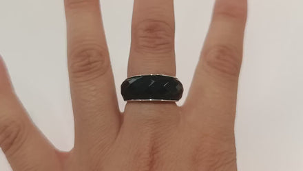 Faceted Onyx Ring by KRAMIKE • Sterling Silver • Modern & Elegant Black Stone Band • Perfect for a Sophisticated Look • Gift for Her • KR030