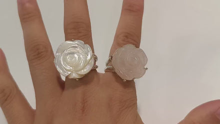 Rose Flower Ring, Sterling Silver, Hand Engraved stone, Mother of Pearl, Hand cut Rose Ring, Unique Floral Ring, Romantic Flower Ring, MOP