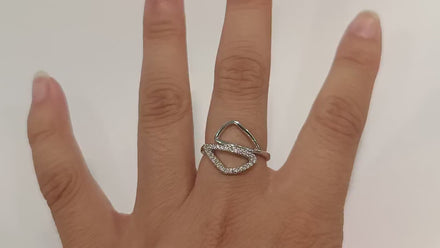 Geometric Openwork Ring • Sterling Silver & Zirconia • Geometric Open Frame Design Ring • Minimalist Abstract Jewelry • Modern Gift for Her