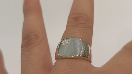 925 Square Sterling Silver Signet Ring with CZ Stone, Initials Engraving
