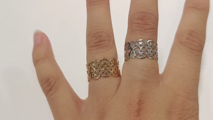 Sterling Silver Filigree Band Ring, Openwork Lace Design