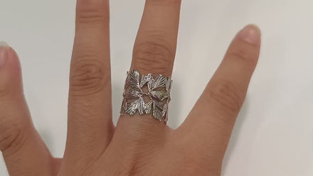 Ginkgo Leaf Ring, Sterling Leaf Ring, Skeleton Leaf Veins Ring, Vine Branch Ring, Open Wrap Around Ring, Ring, Cuff ring, Nature Jewelry
