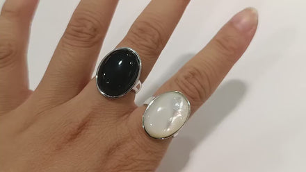 Onyx ring 925 sterling silver, natural black onyx gemstone, designer oval stone ring, modern minimalist, birthstone jewelry