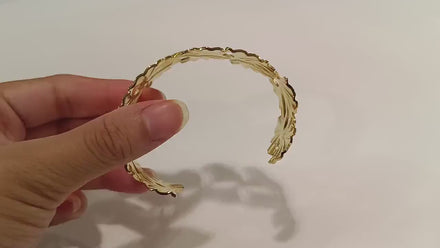 18K Gold Filled Ginkgo Leaf Cuff Bracelet • Nature Inspired Bangle