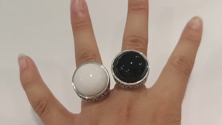Onyx Ring, Sterling Silver, Signet Ring,  Round Stone Black Onyx Gemstone, Gothic, Unisex Man and Woman Jewelry