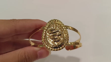 Gold Snake Cuff Bracelet • 18K Gold Plated Open Bangle • Native-Inspired Powerful Serpent Symbol of Fertility & Rebirth Jewelry • Women Gift