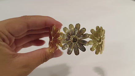 Daisy Flower Cuff Bracelet • 18K Gold Filled • Statement Nature Inspired Open Bangle • Spring Summer Flowers Jewelry • Woman Floral Gift