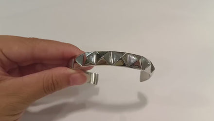 Stainless Steel Pyramid Stud Cuff Bracelet • 80s Punk Style