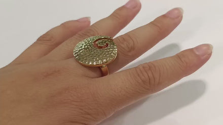18K Gold Plated Ring • Hammered Big Disc Ring, Spiral Swirl Design, Fashion Jewelry for Women