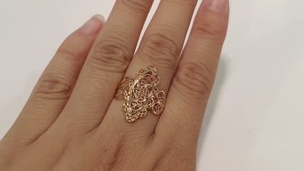 Marquise Filigree Ring • 18K Gold Plated • Art Deco Lace-Inspired Design • Vintage Floral Filigree Glam Jewelry • Statement Gift for Woman